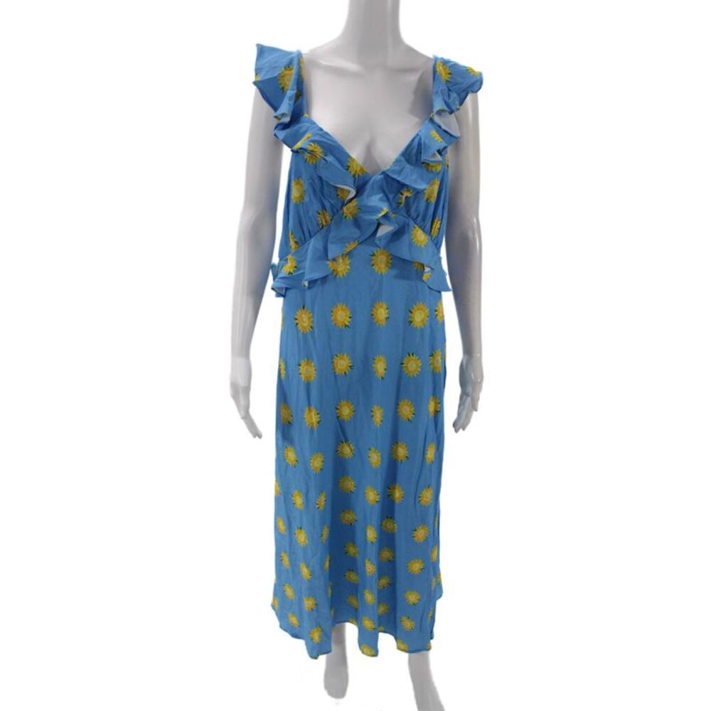 KITRI Womens Rosemary Blue Sunflower Print Midi Dress - Blue Sunflower Size 16